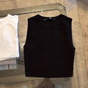 Zara White tee and Black Short Sleeve ribbed crop top S/M